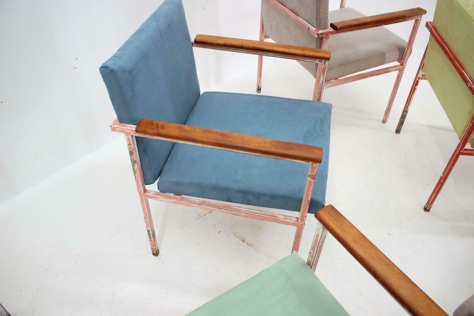 2861.0 1960s Set Of Eight Iron And Wood Armchairs/Dining Chairs, Czechoslovakia photo