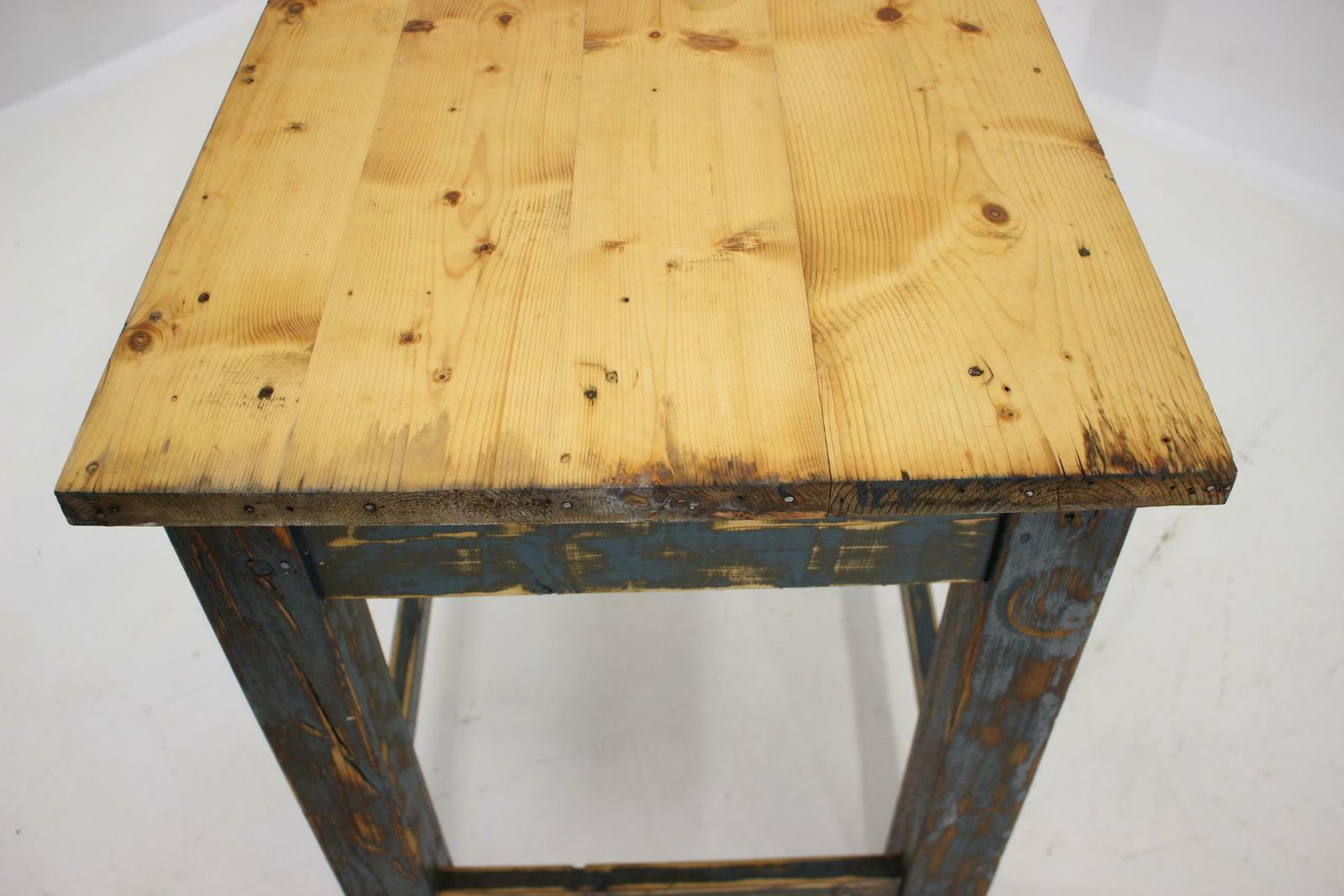 1950s Patinated Pine Tree Wooden Table, Czechoslovakia photo vintage