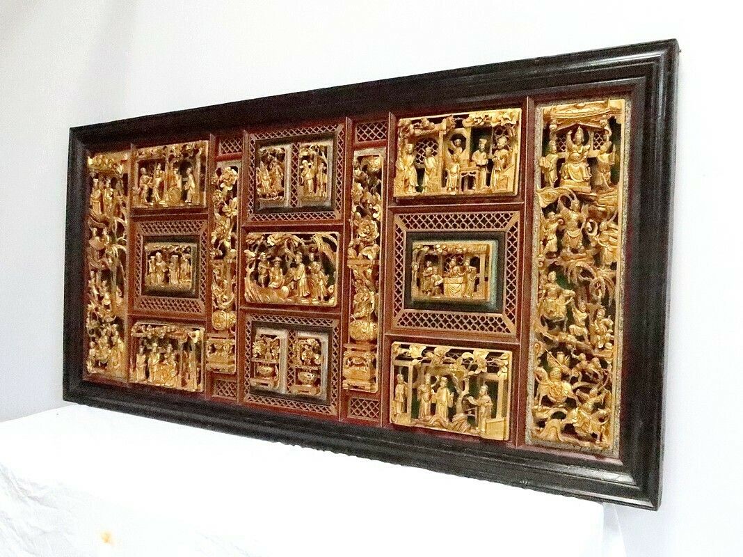Large Asian Panel In Lacquered Wood, China – Late 19th Century photo furniture