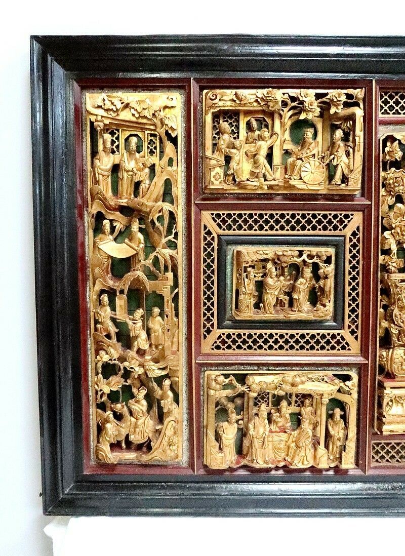 Large Asian Panel In Lacquered Wood, China – Late 19th Century photo Art