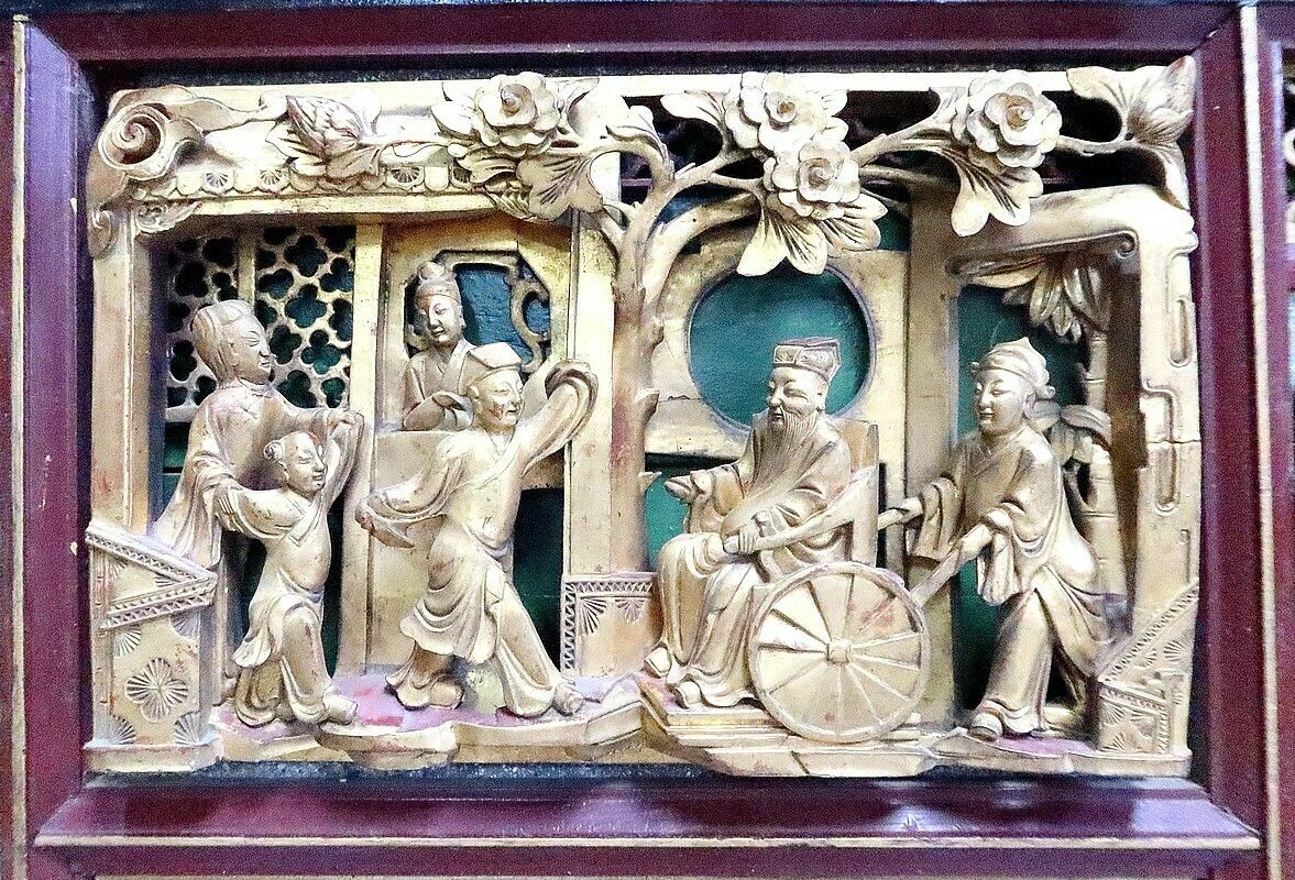 Large Asian Panel In Lacquered Wood, China – Late 19th Century photo vintage