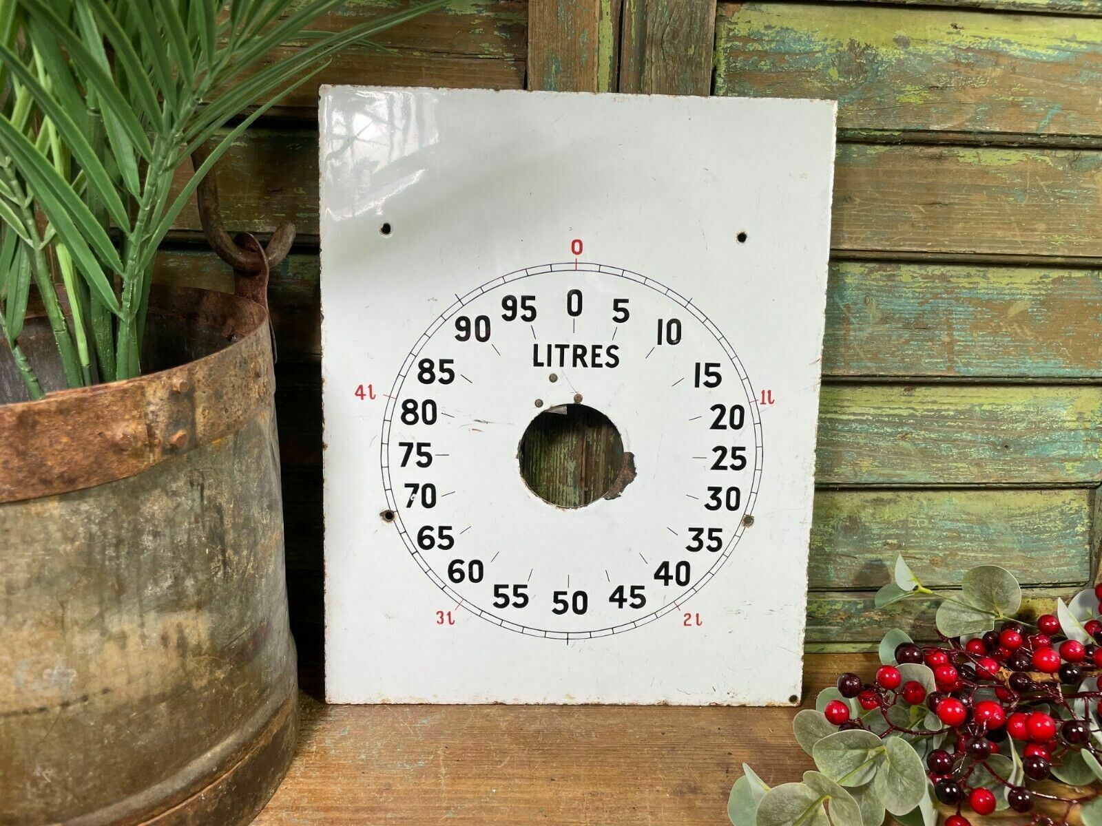 Vintage Enamel Petrol Pump Gauge Dial Automobilia Sign