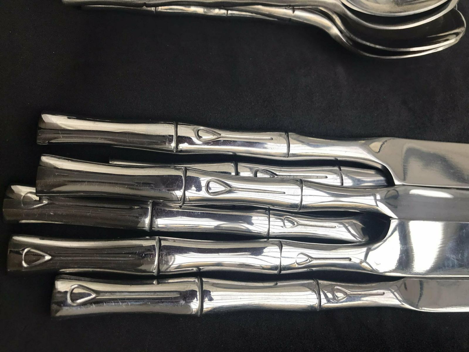 Bamboo Flatware Set 24 Pieces Boho Chic Cutlery Mid Century Vintage Metal Wedding Gift Hollywood Regency Table Decor Family Gift photo vintage