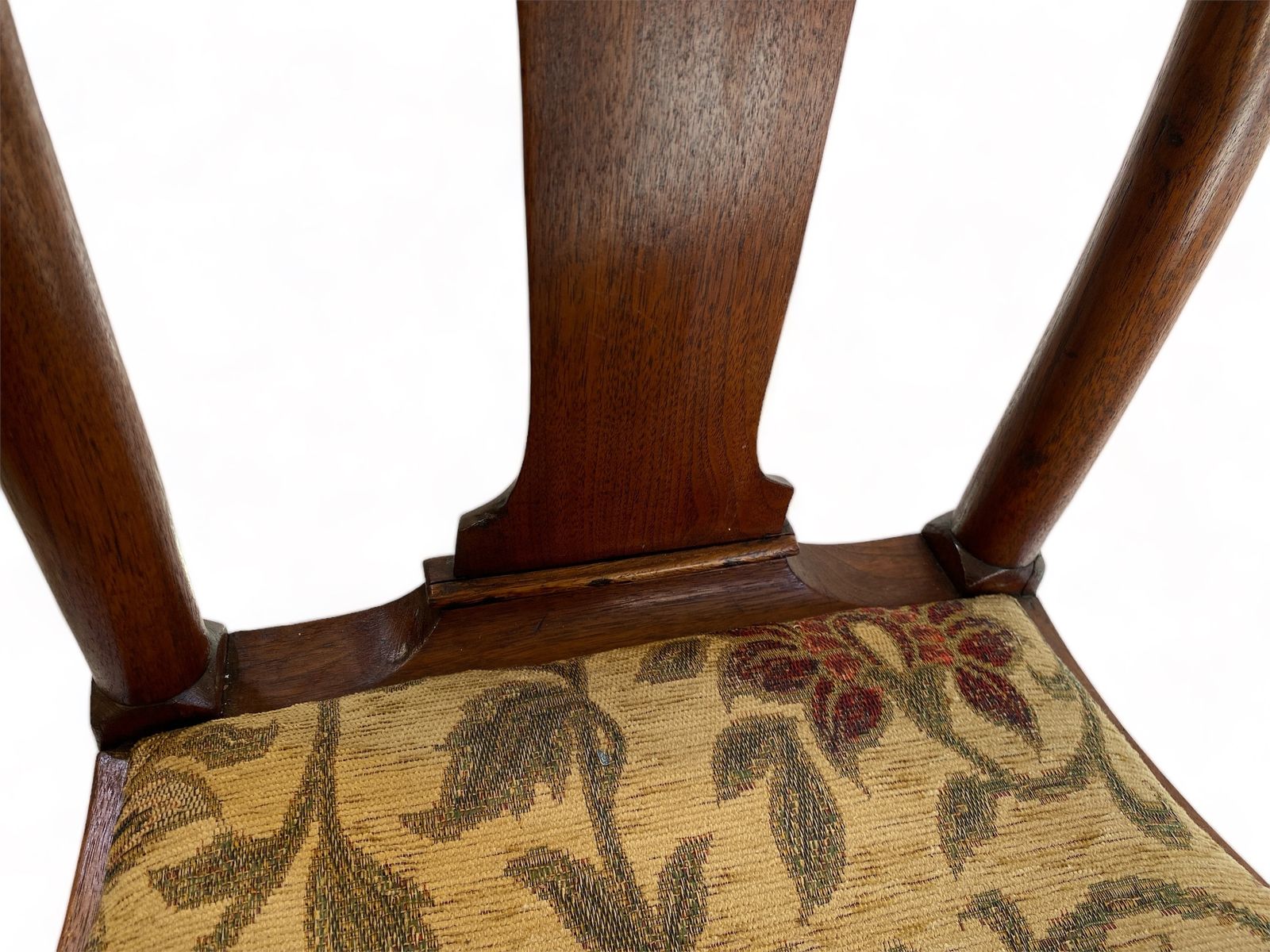 Pair Of Splat Back Queen Anne Walnut Chairs With Floral Upholstered Seats photo vinterior