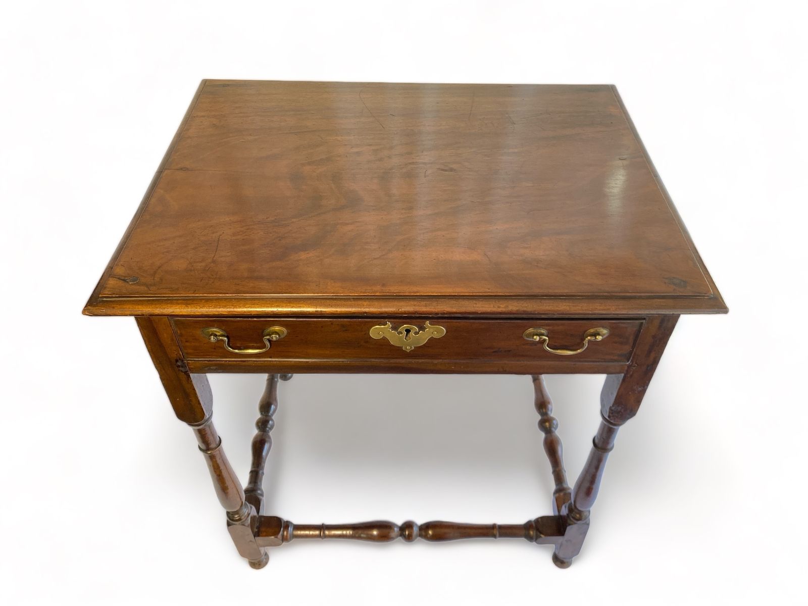18th Century Walnut Side Table With Wood Turned Legs And Stretchers photo furniture