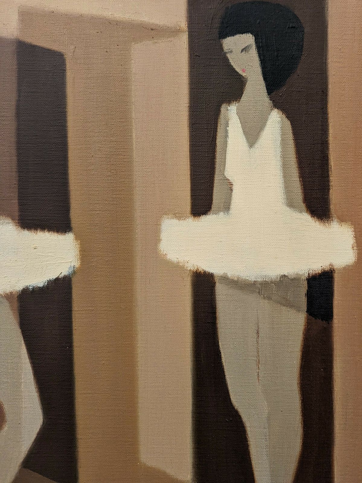 photo for sale Mid Century Swedish Framed Figurative Oil Painting, Modernist Ballerinas