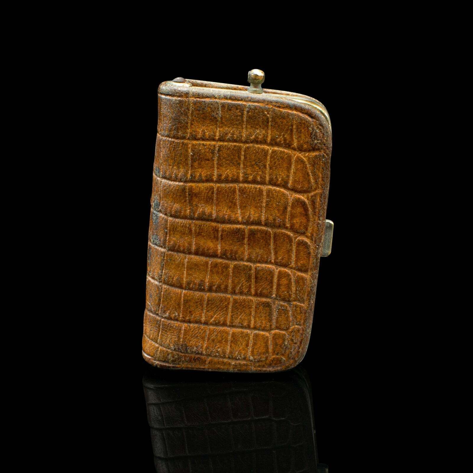 Antique Gentleman's Money Clip, German, Leather, Pocket Coin Holder, Edwardian photo Home Decor