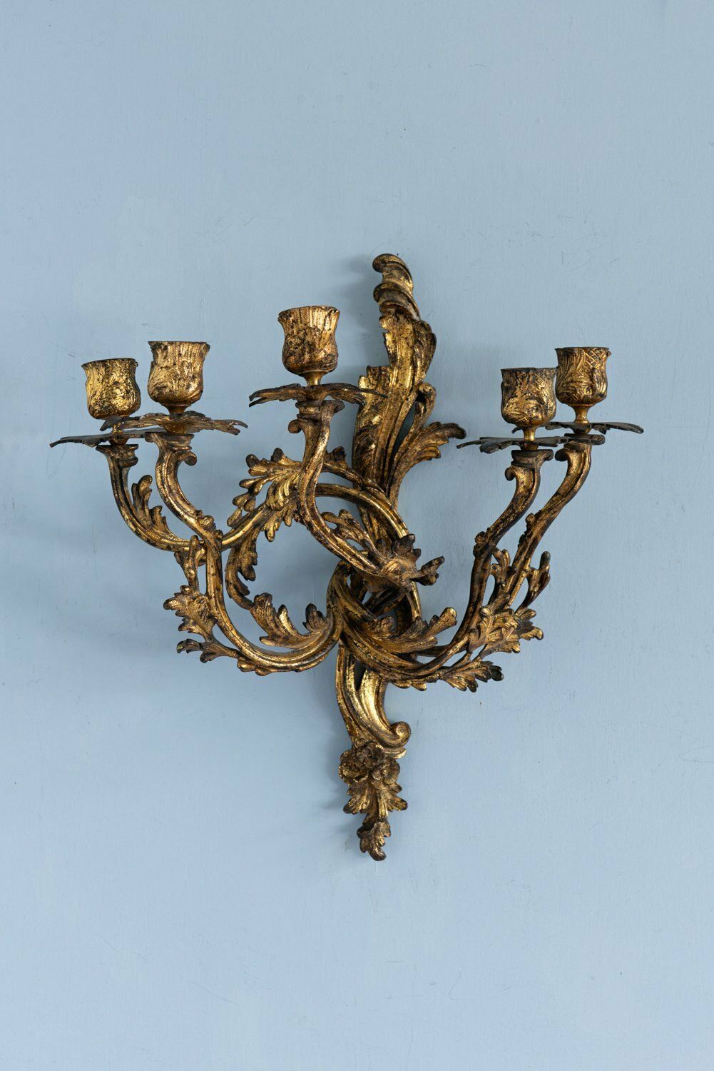 Pair Of French Louis XV Gilt Bronze Sconces, 19th Century photo for sale