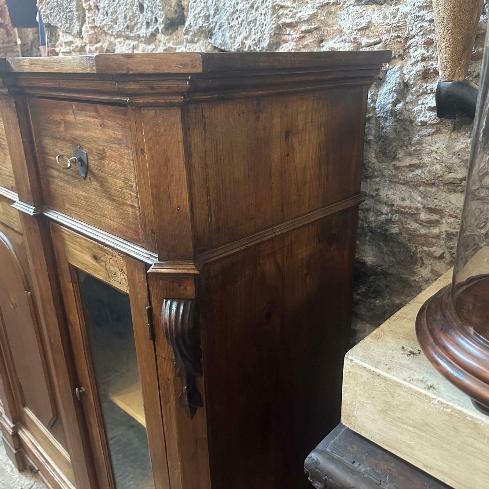 photo vinterior 1870s Louis Philippe Hand Carved Fir Wood Sicilian Credenza