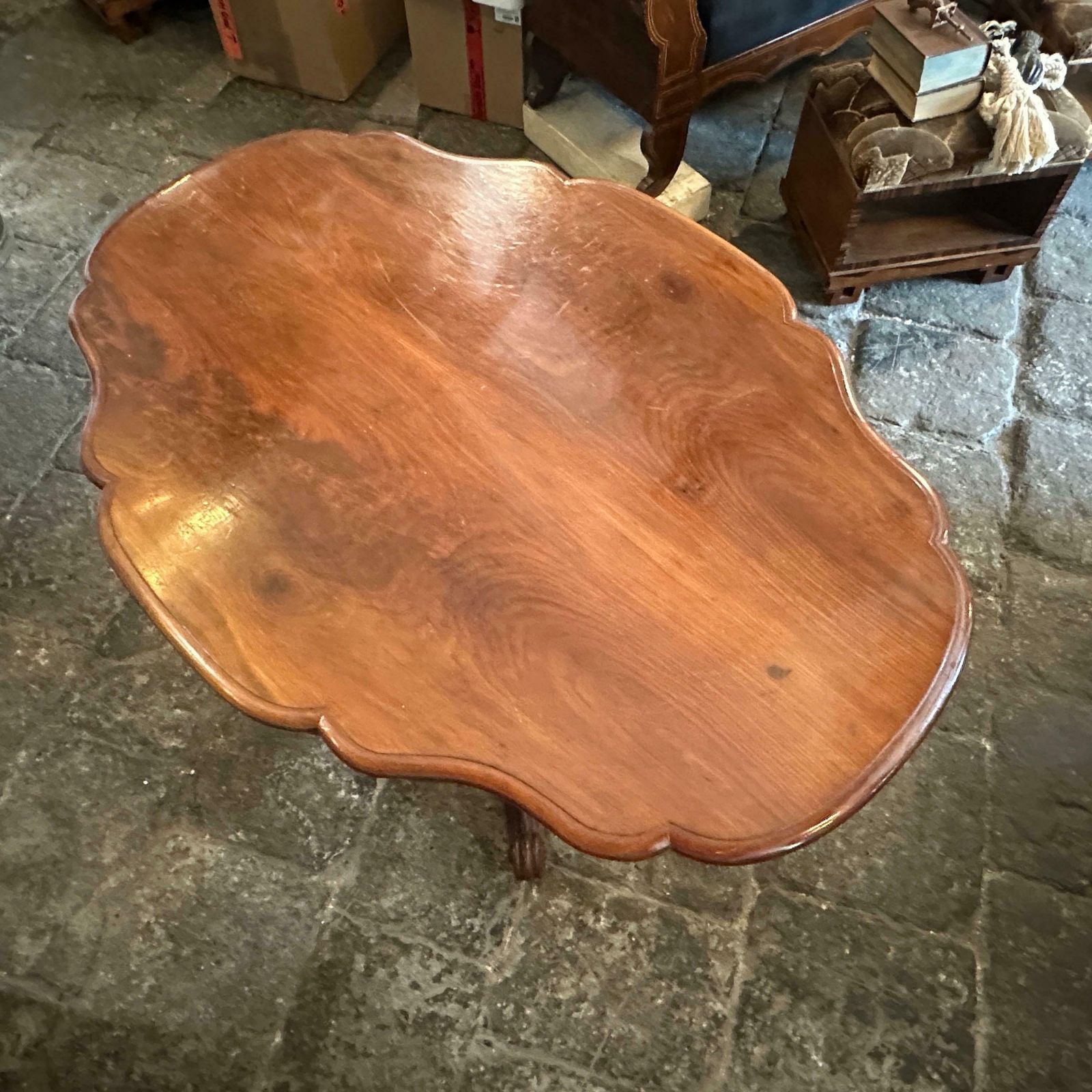 Furniture 1880s Louis Philippe Mahogany Feather Turtle Shell Shaped Sicilian Side Table photo
