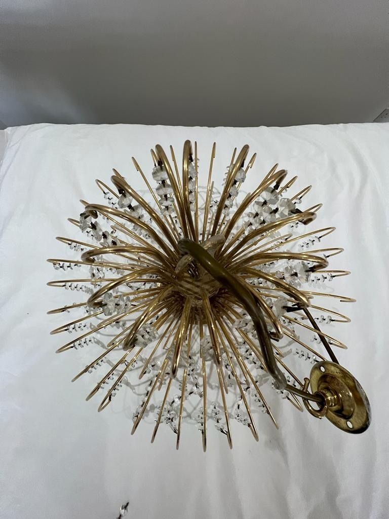 Mid Century Modern Brass And Crystal 1970s Waterfall Chandeliers   50cm photo furniture
