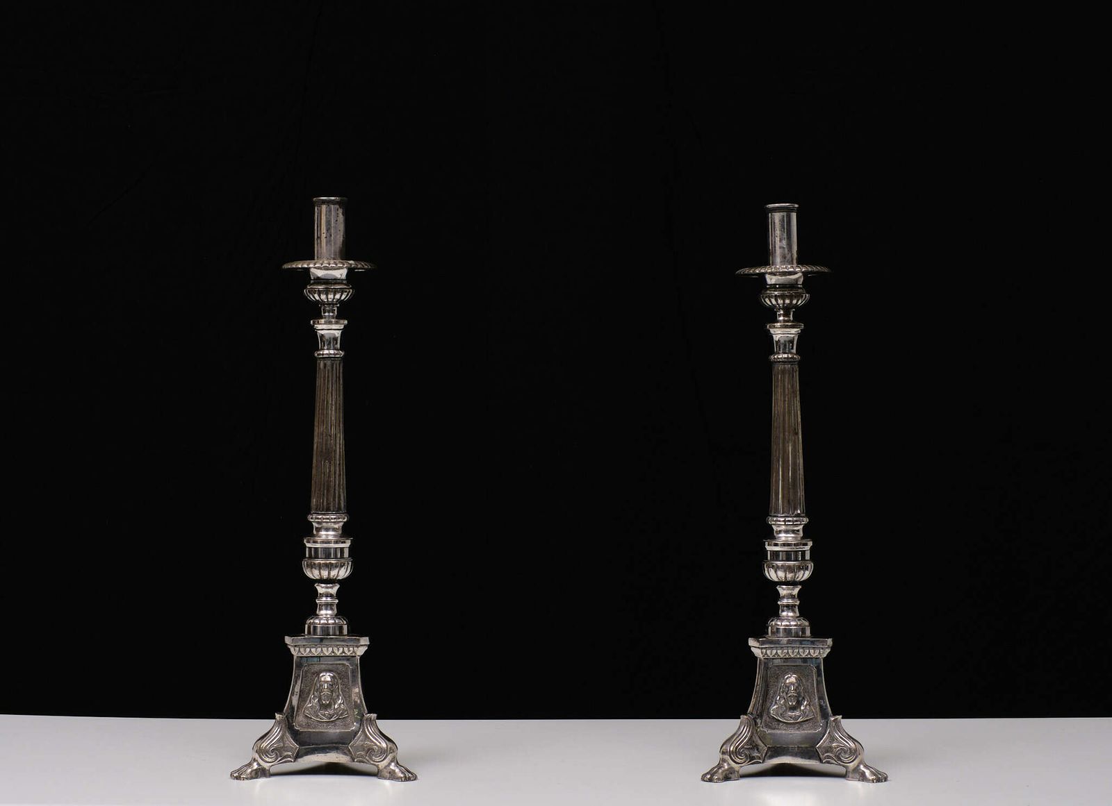 Antique Silver Plated France Church Candle Sticks 1850s photo vinterior