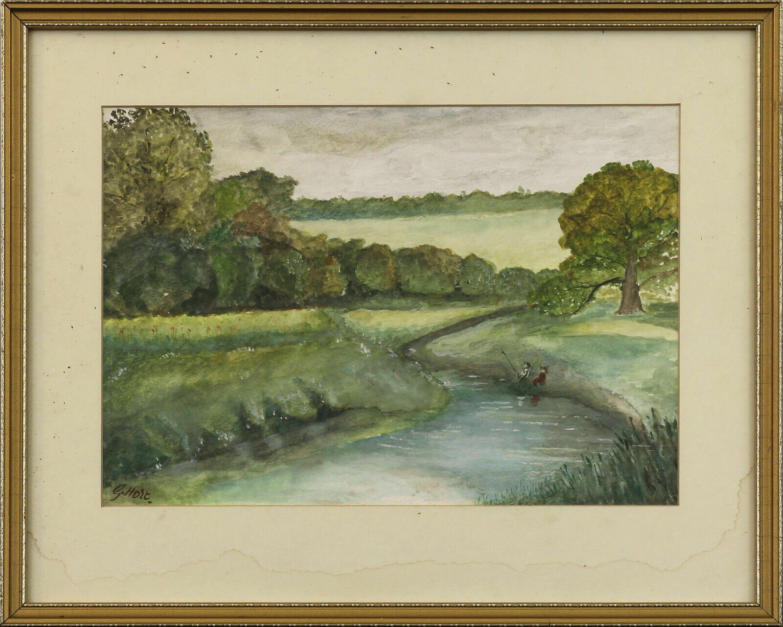 Watercolour By G Holt. Fishing On The River