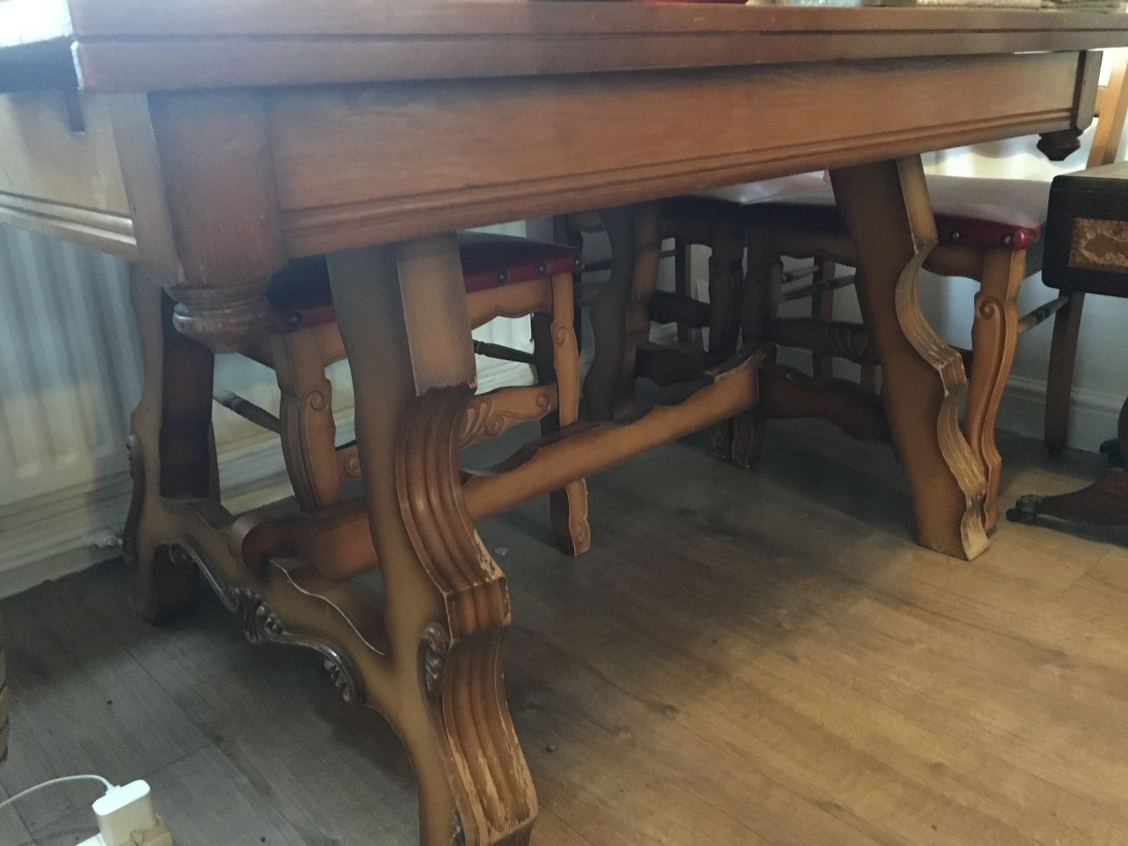 Oak Flemish / German Large Shelved Carved Unit With Matching Oak Carved Refractory Table And 6 Chairs photo Furniture