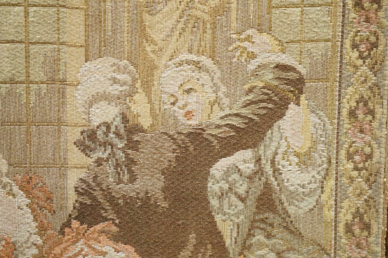 photo vintage Original Antique Victorian Tapestry Four Panel Folding Screen Of Nobles Dancing