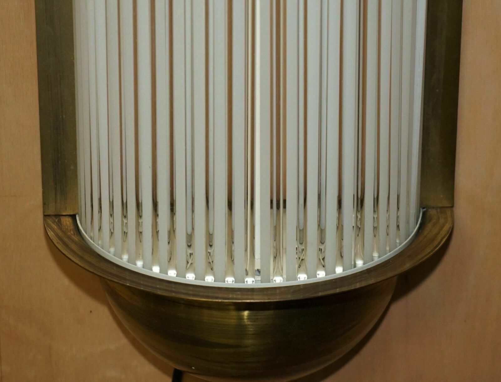 2850.0 Pair Of Extra Large Art Deco Style Brass Glass Genet Michon Wall Sconces Lights photo