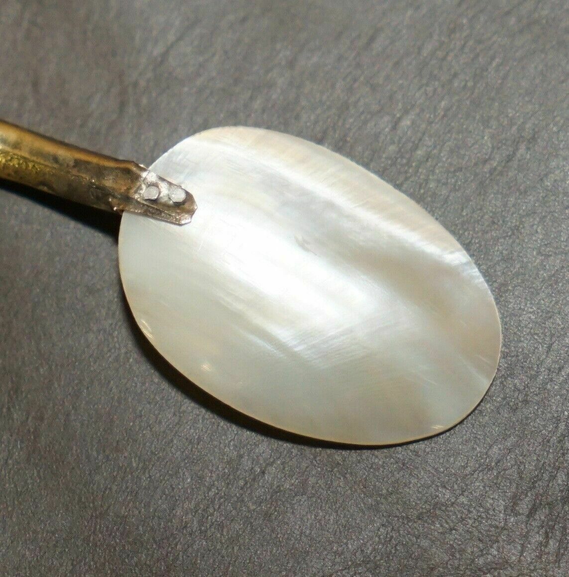 Four Antique Victorian Mother Of Pearl & Sterling Silver Tested Shell Tea Spoons photo vintage