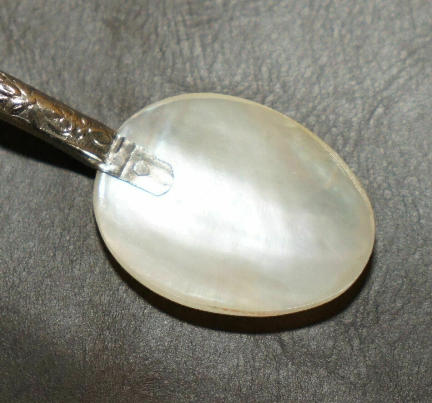 photo for sale Four Antique Victorian Mother Of Pearl & Sterling Silver Tested Shell Tea Spoons