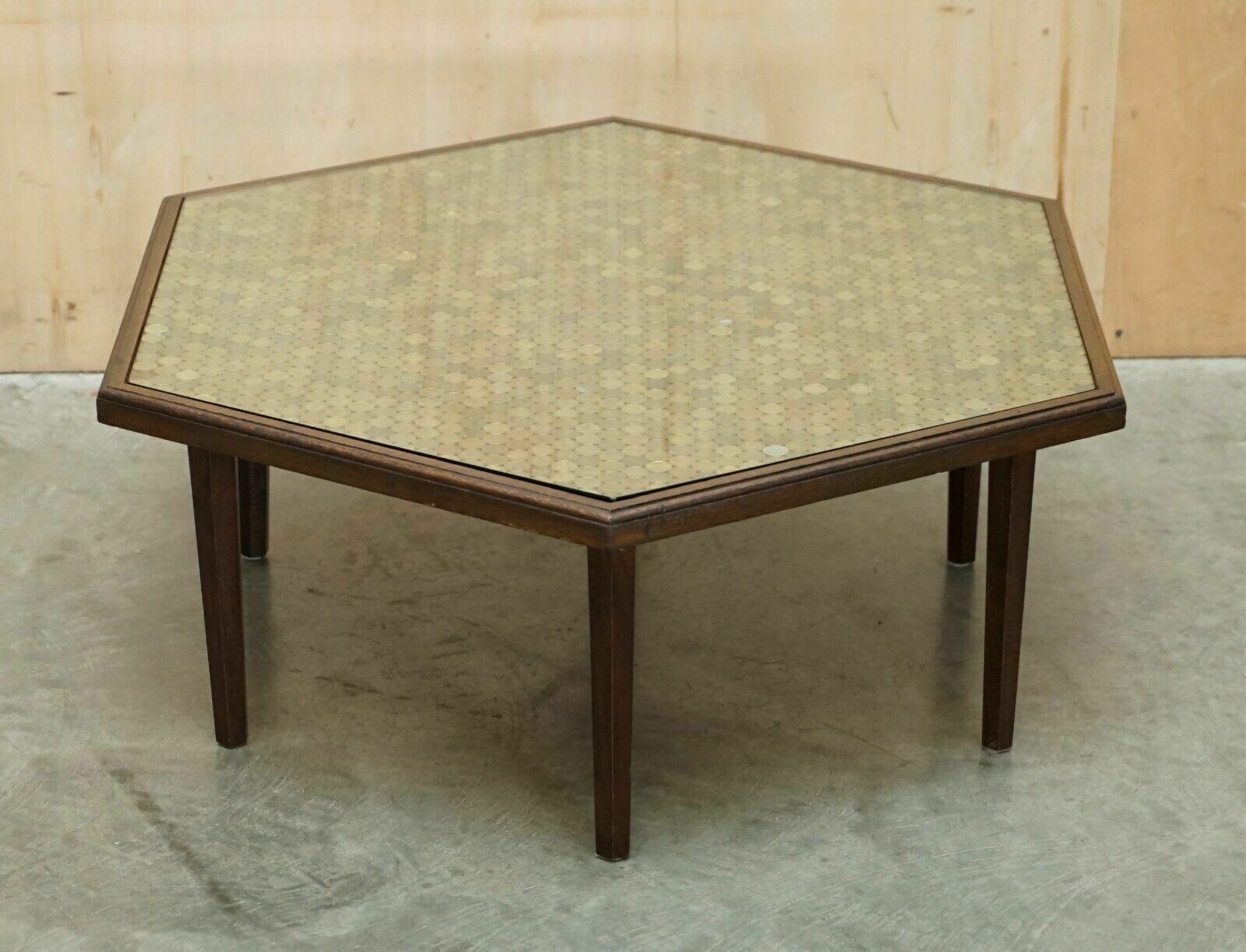 Antique Circa 1920 Coffee Table Covers In English Three Pence Coins From 1940's photo furniture