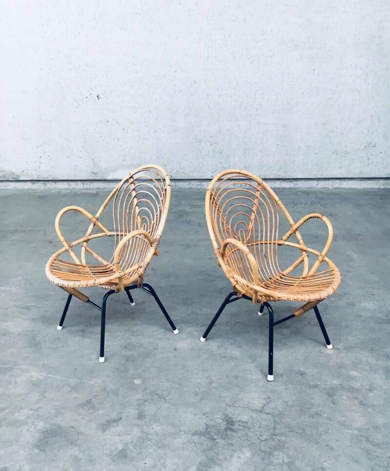1960's Pair Of Rattan Lounge Chairs By Rohe Noordwolde photo 800.0
