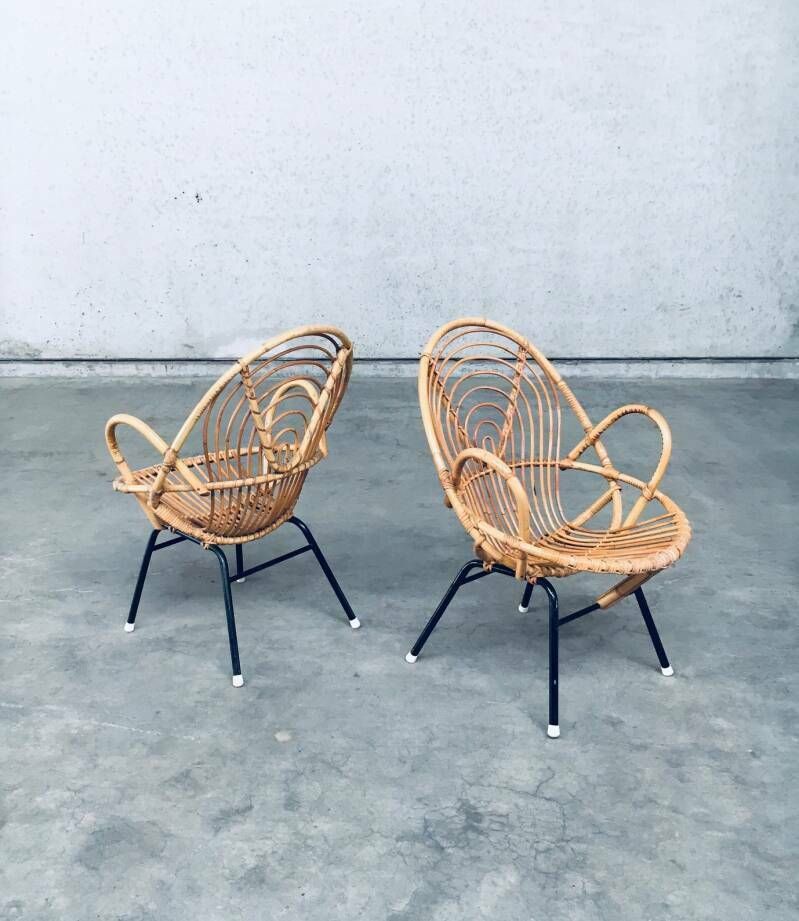1960's Pair Of Rattan Lounge Chairs By Rohe Noordwolde photo vintage