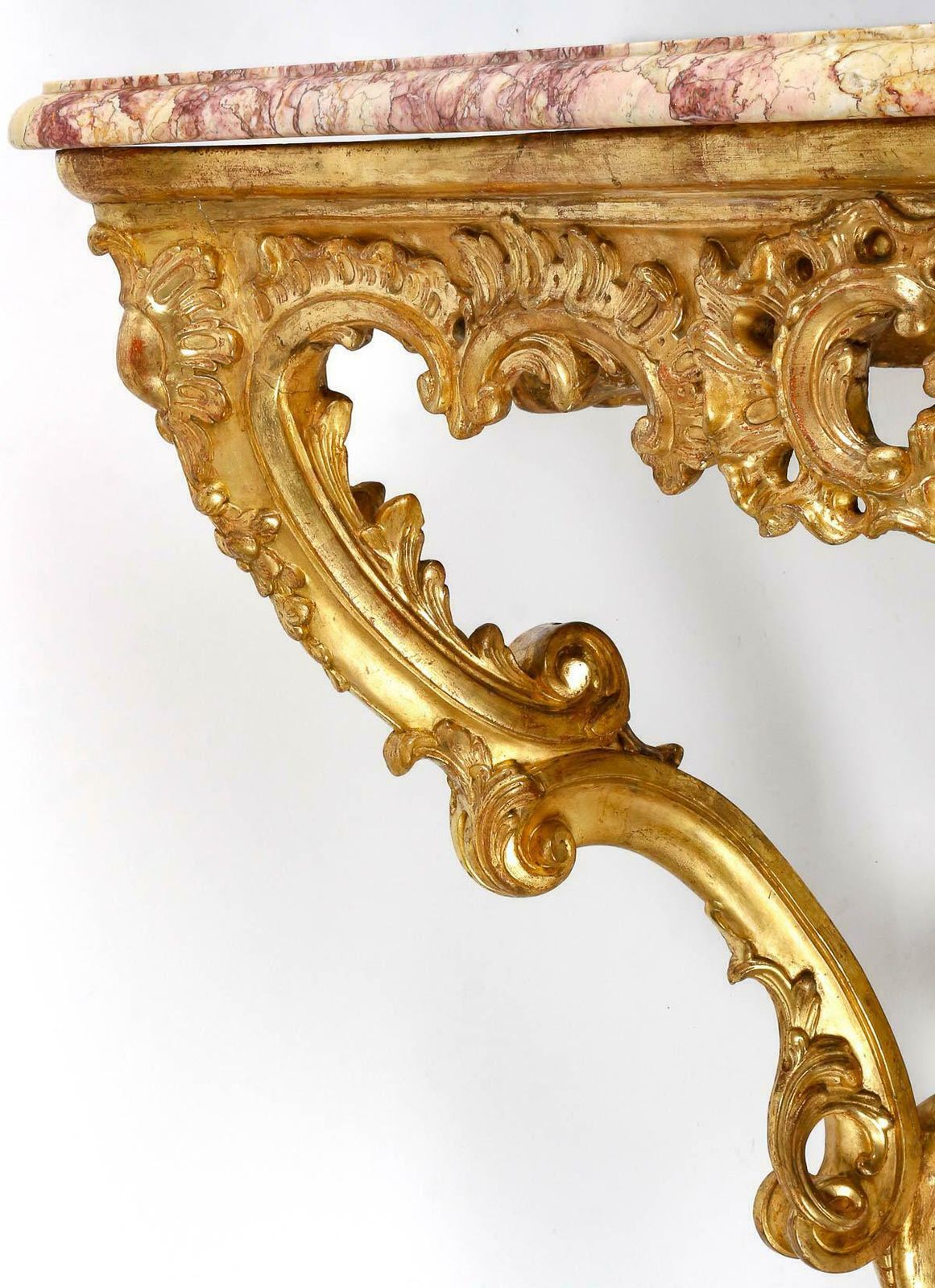 Carved And Gilded Wood Console, Marble Top, 18th Century. photo vinterior