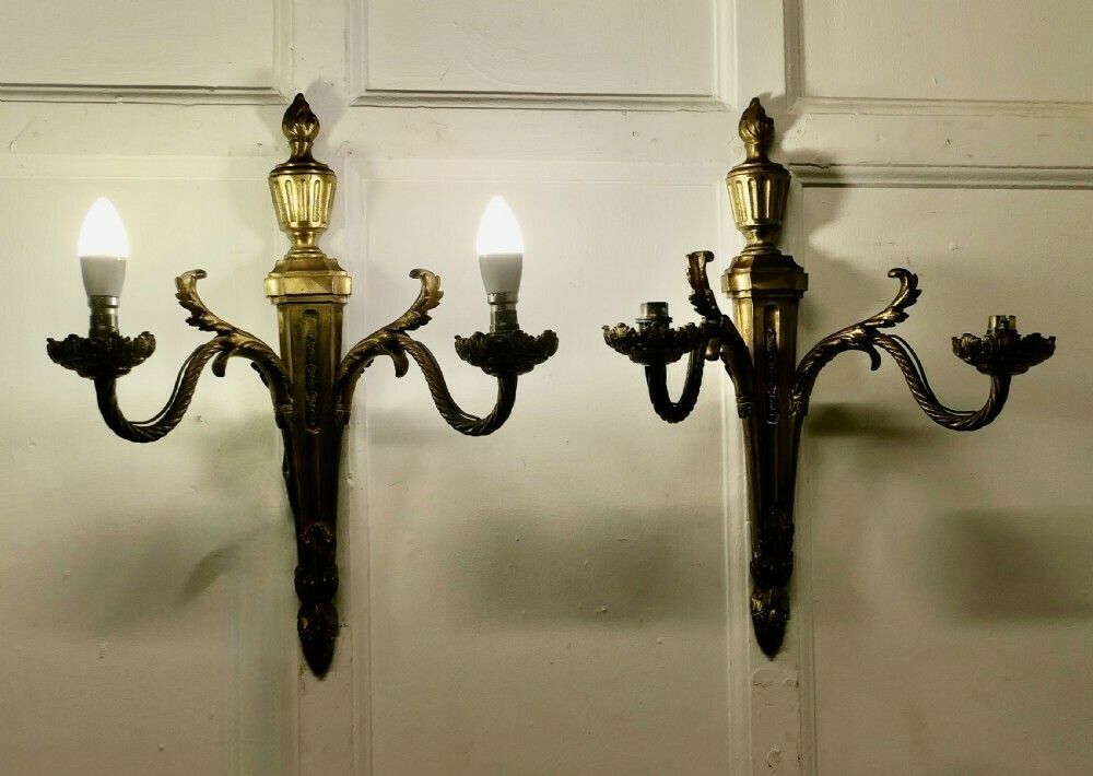 A Superb Pair Of French Neo Classical Large Brass Wall Lights