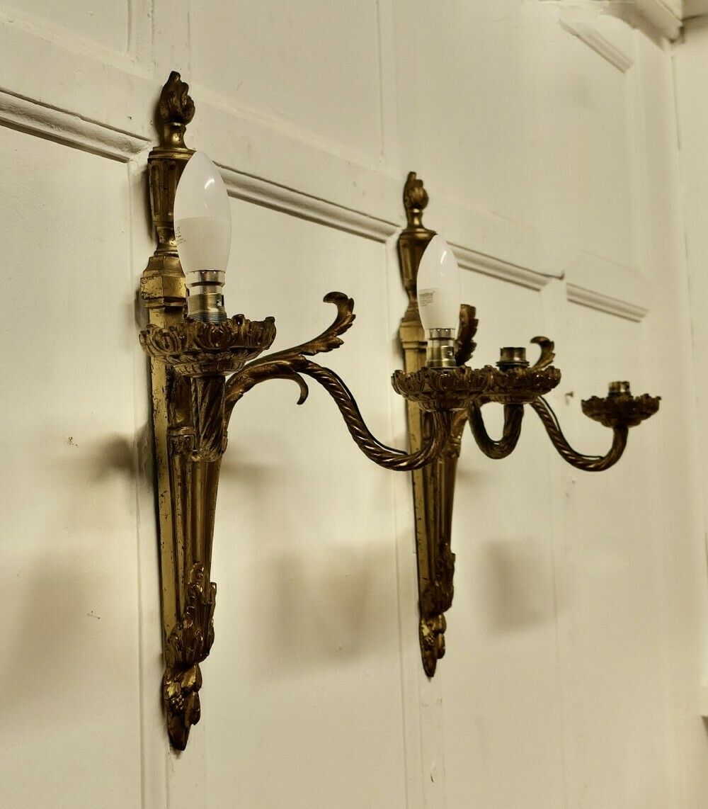 A Superb Pair Of French Neo Classical Large Brass Wall Lights photo for sale