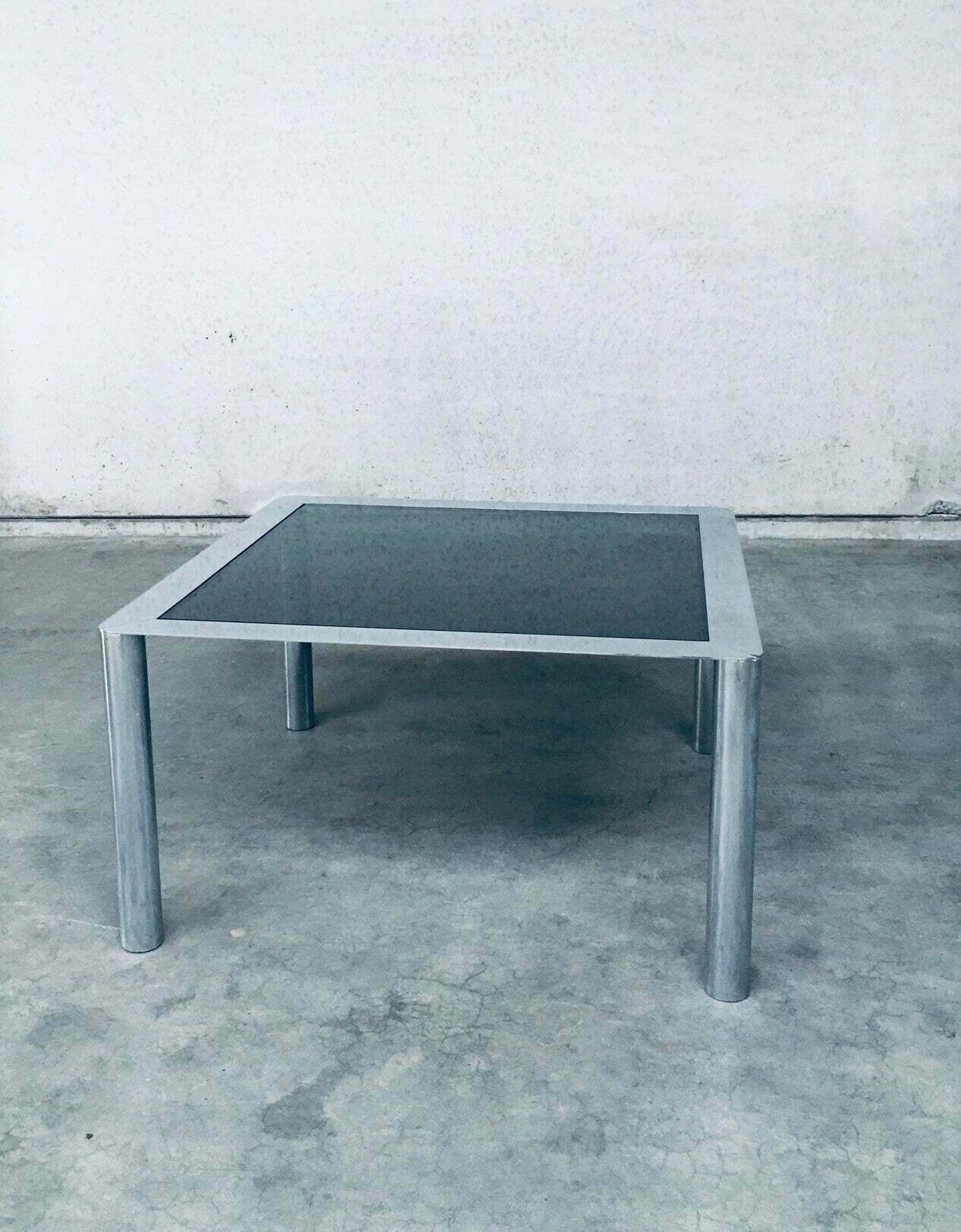 photo furniture Midcentury Smoked Glass & Chromed Steel Square Dining Table By Sergio Mazza For Cinova, Italy 1970's