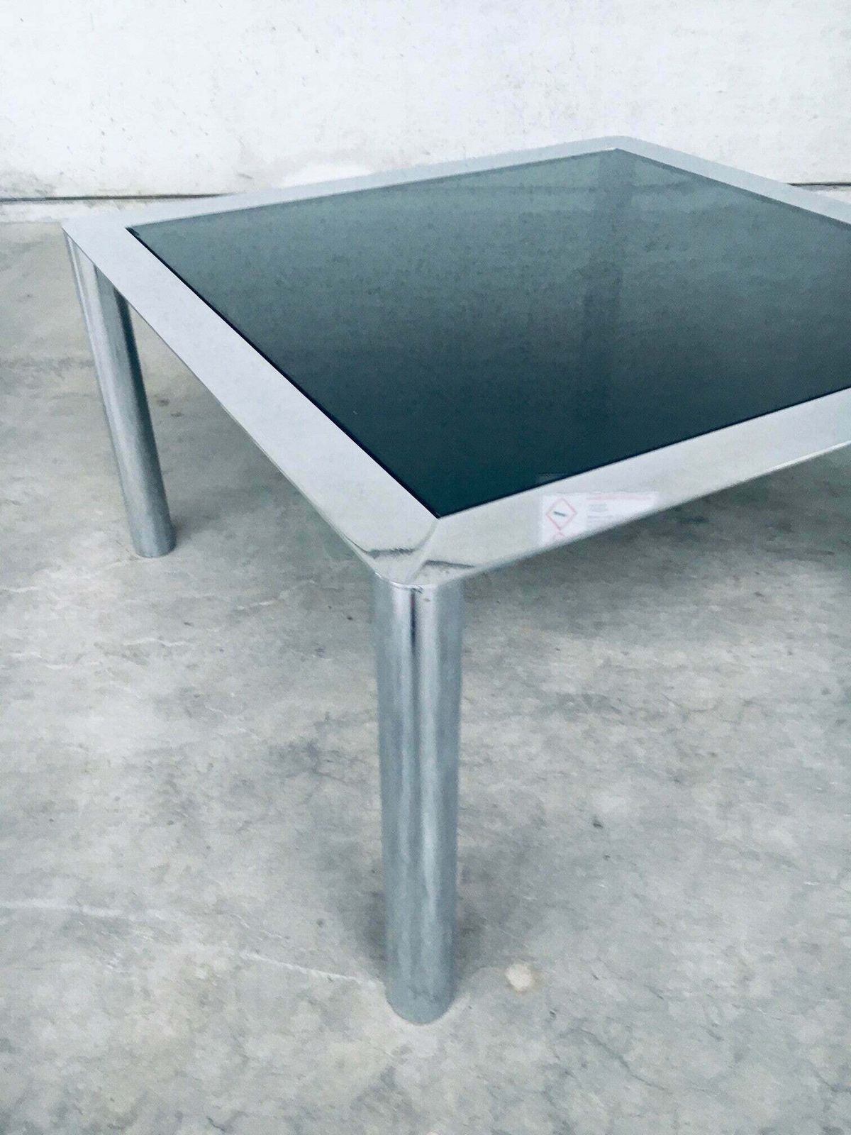 photo buy Midcentury Smoked Glass & Chromed Steel Square Dining Table By Sergio Mazza For Cinova, Italy 1970's