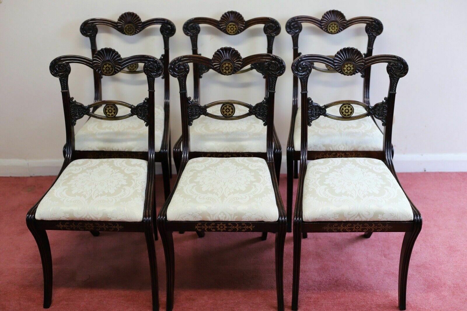 Beautiful Set Of Six Regency Rosewood And Brass Inlaid Dining Chairs photo furniture