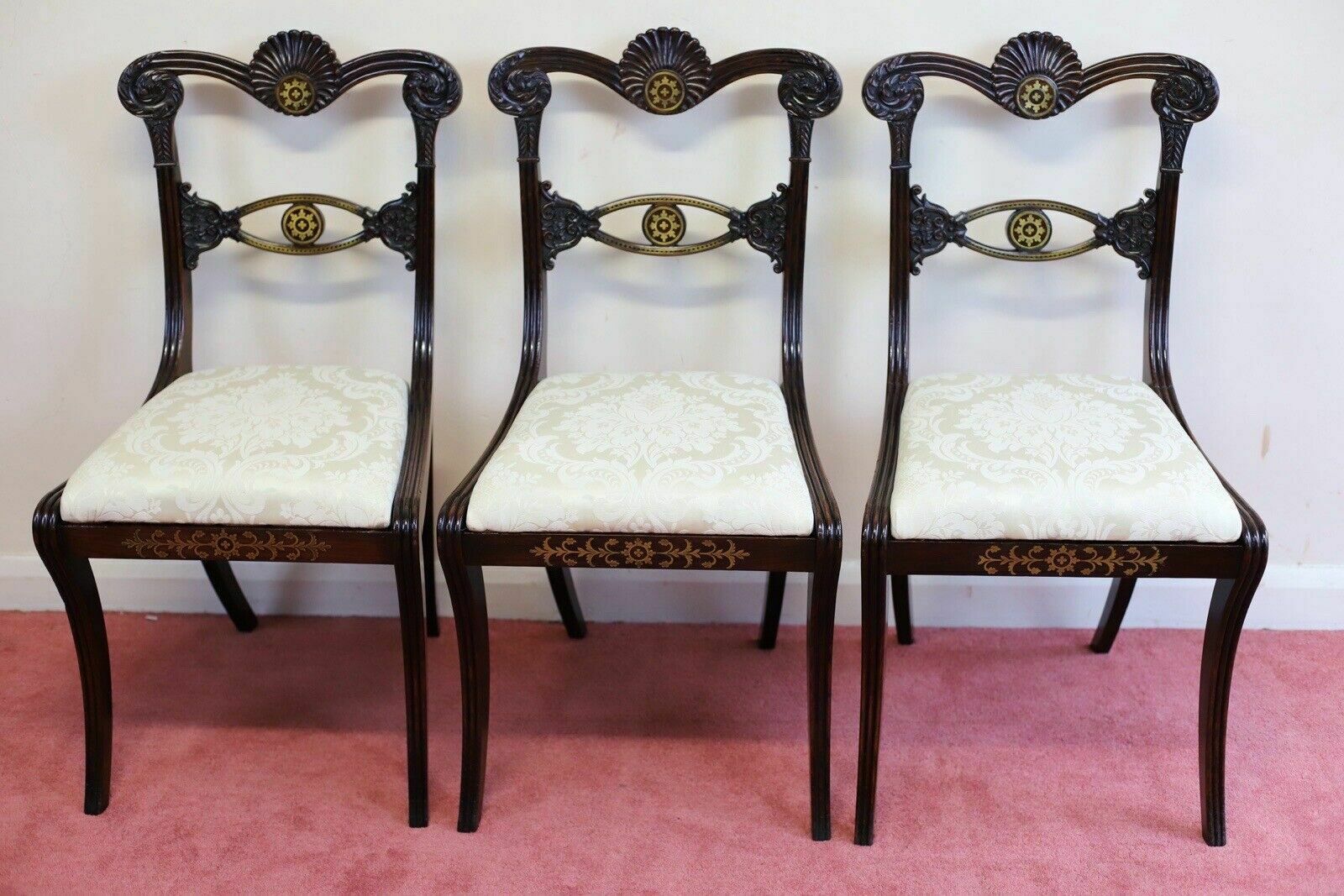 photo vintage Beautiful Set Of Six Regency Rosewood And Brass Inlaid Dining Chairs