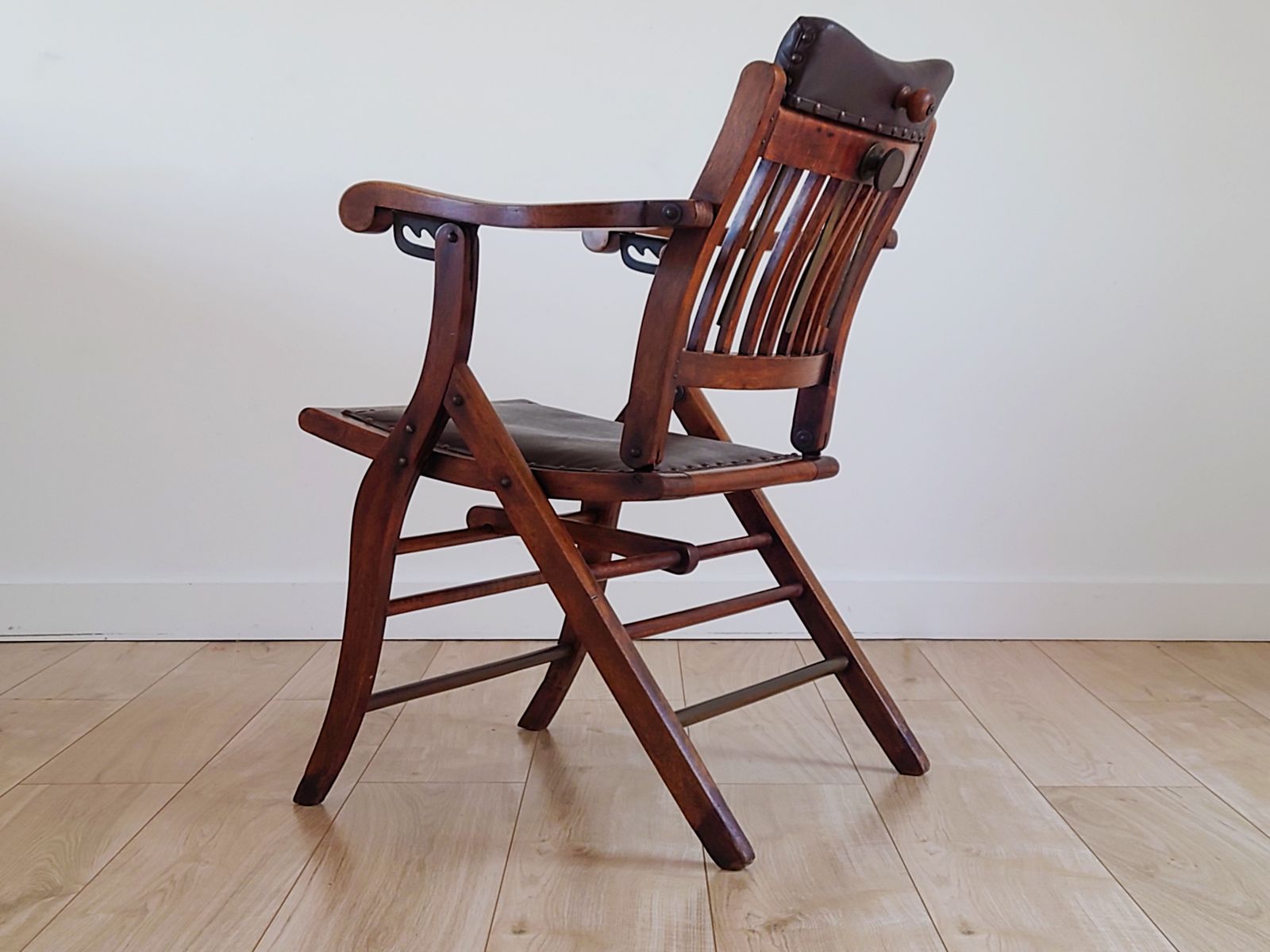 photo for sale Campaign Chair With Adjustable Upholstered Headrest Circa 1890 X1