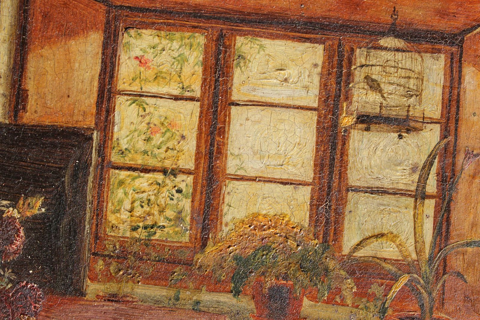 19th C Folk Art J.Wheatley Jones Oil On Board Dog & Interior "Inferno" 1887 photo Art