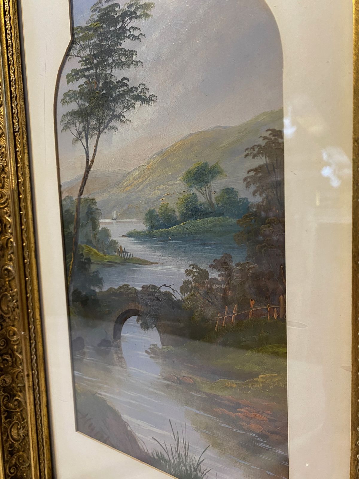 Watercolour Painting   Arched Bridge Over A River To The Lake photo vinterior