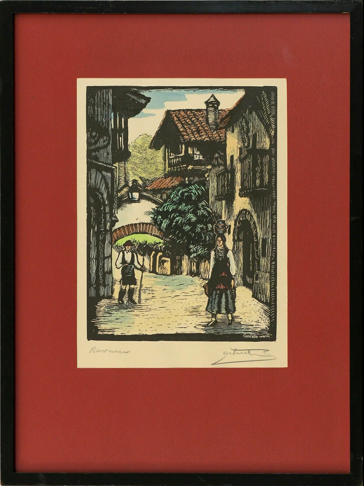 Woodblock Print By Juan Castells Marti. Titled "Navarra"