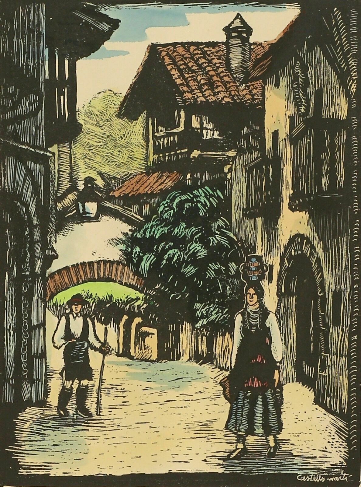 Woodblock Print By Juan Castells Marti. Titled "Navarra" photo furniture