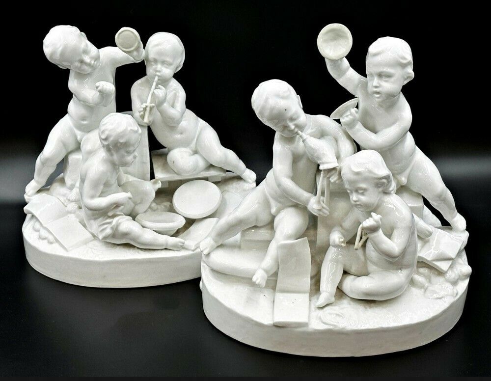 Pair Of Jean Gille French Blanc De Chine Porcelain Musical Cherubs