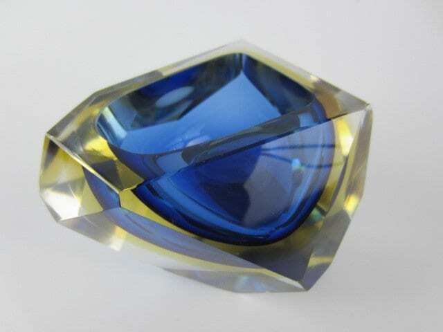 Murano Crystal Glass Sommerso Faceted Sculptural Bowl Flavio Poli 60s Italy Rare photo 423.0
