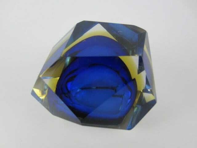 Murano Crystal Glass Sommerso Faceted Sculptural Bowl Flavio Poli 60s Italy Rare photo vinterior