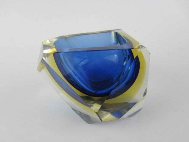 Murano Crystal Glass Sommerso Faceted Sculptural Bowl Flavio Poli 60s Italy Rare photo buy