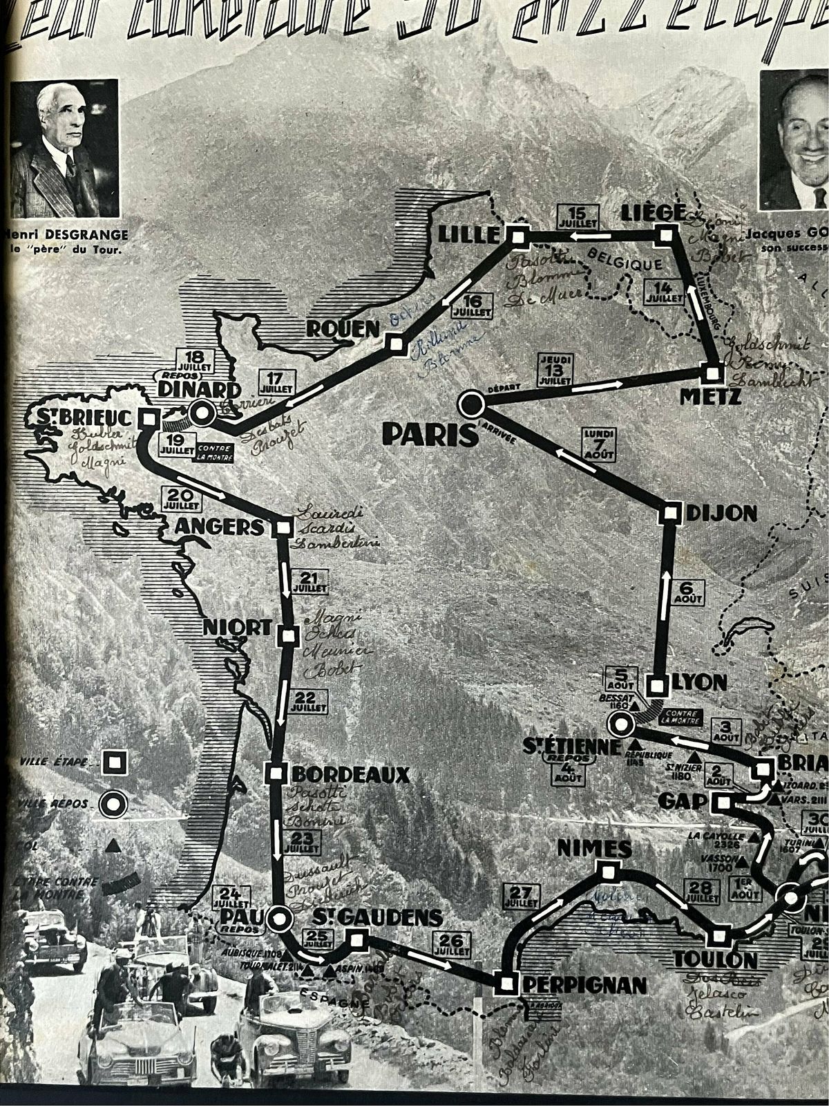 1950 Tour De France Map Original Vintage Cycling Print photo furniture
