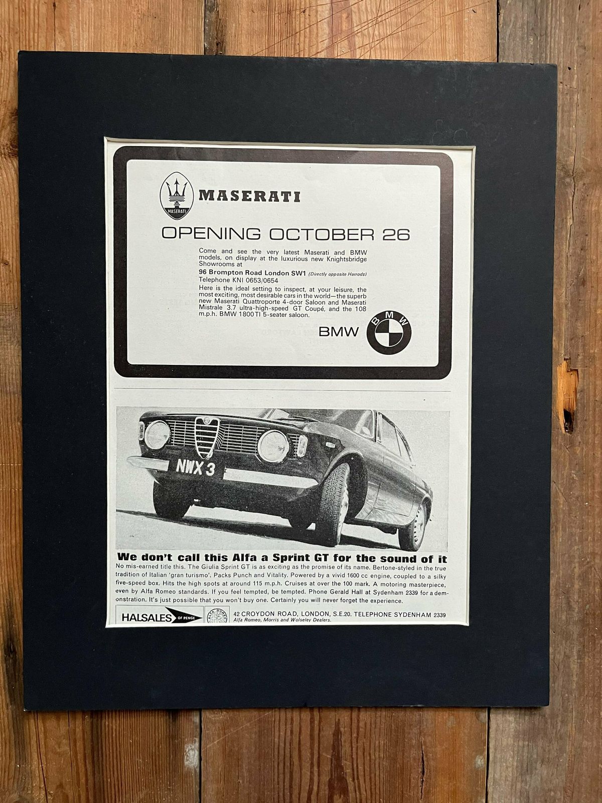 Alfa Romeo / Maserati / Bmw Original Advertising Print 1964