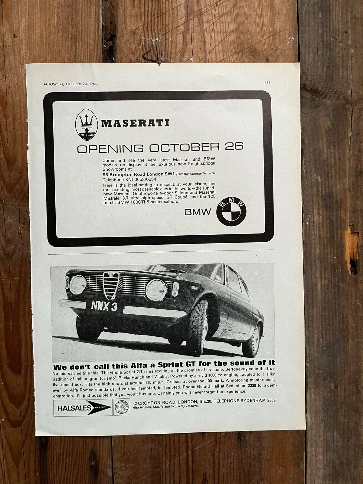 Alfa Romeo / Maserati / Bmw Original Advertising Print 1964 photo 76.0