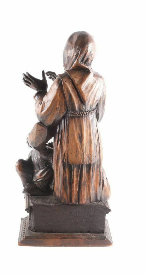 C18th Carved Wooden Figure Of A Saint With Cherub At His Feet photo furniture