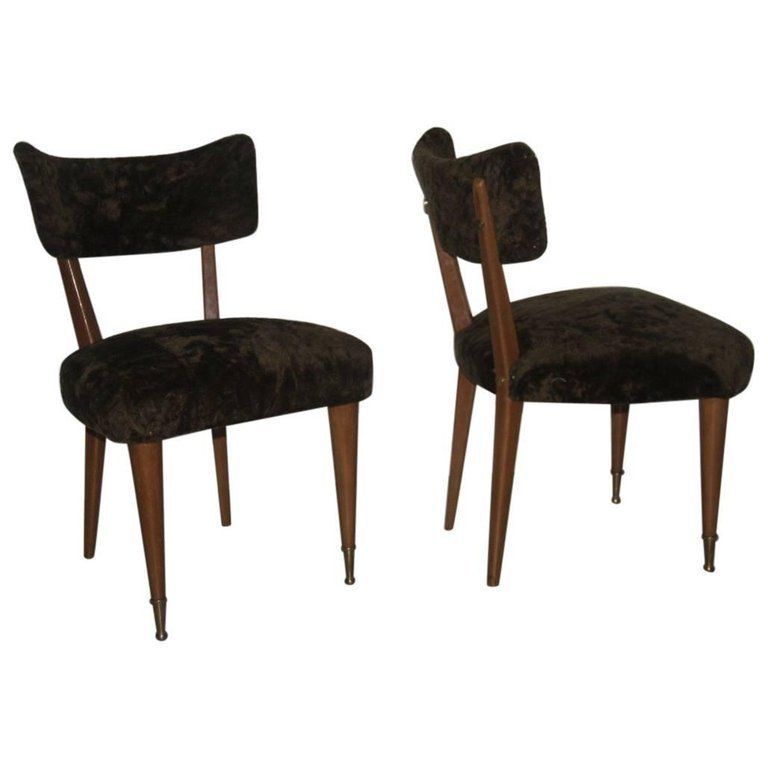 Pair Of Chairs Wood And Chenille Green Italian Mid Century Modern