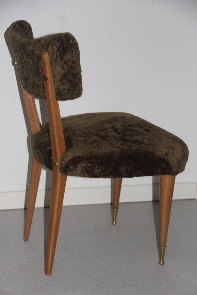 Pair Of Chairs Wood And Chenille Green Italian Mid Century Modern photo for sale