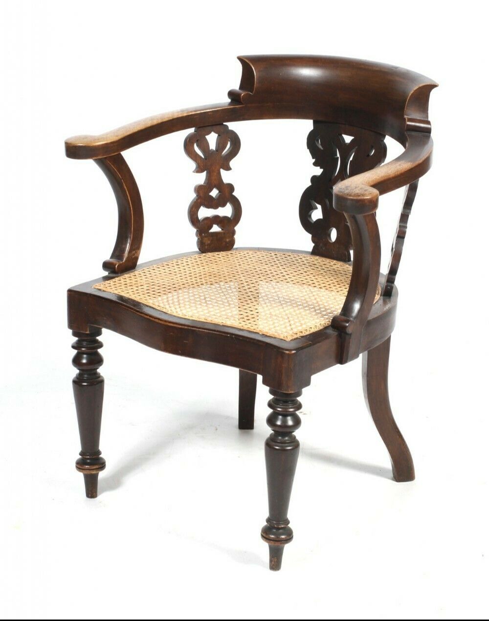 C19th Walnut Office Armchair With Oil Cloth Swab Cushion photo for sale