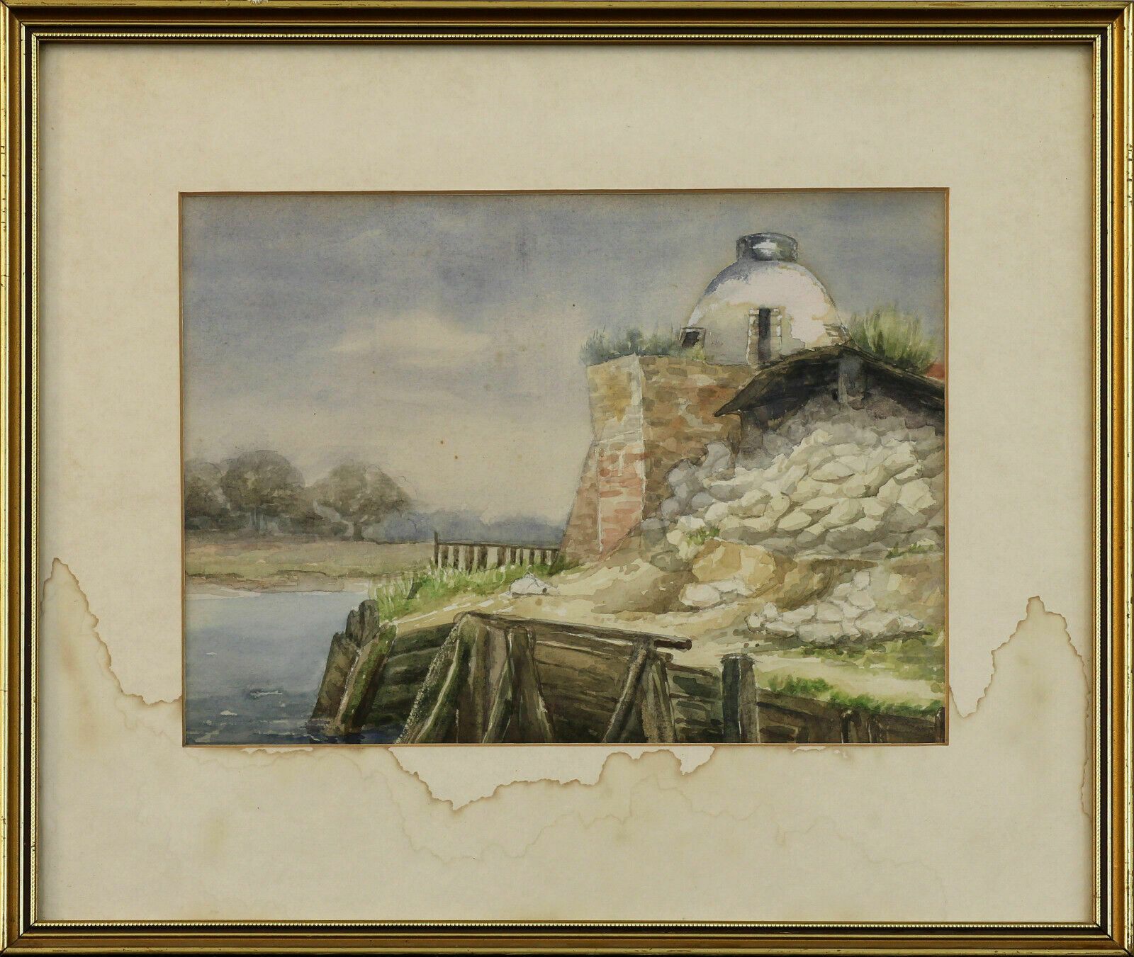 Watercolour Of A Domed Lookout Post On An Estuary