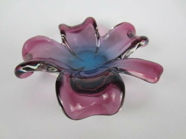 Seguso Purple And Blue Murano Sommerso Lucky 4 Leaf Clover Shape Bowl Dish 60s photo furniture